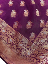Statement Handmade Purple Color Banarasi Semi Silk Saree with Copper and Sliver Zari Weave - Kaash