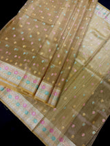 Yellow Gold Banarasi saree in banarasi tissue silk with meenakari with temple-style border — Kaash Collection