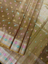 Yellow Gold Banarasi saree in banarasi tissue silk with meenakari with temple-style border — Kaash Collection