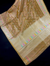 Yellow Gold Banarasi saree in banarasi tissue silk with meenakari with temple-style border — Kaash Collection