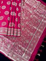 Hot Pink Banarasi saree in banarasi semi mashru with lightweight mashru with lustrous sheen — Kaash Collection