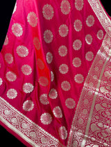 Hot Pink Banarasi saree in banarasi semi mashru with lightweight mashru with lustrous sheen — Kaash Collection