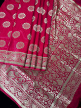 Hot Pink Banarasi saree in banarasi semi mashru with lightweight mashru with lustrous sheen — Kaash Collection