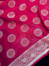 Hot Pink Banarasi saree in banarasi semi mashru with lightweight mashru with lustrous sheen — Kaash Collection
