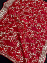 Hot Pink soft organza silk dupatta with muted gold zari, embroidery & sequins — Kaash Collection