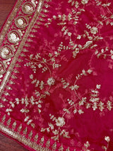 Hot Pink soft organza silk dupatta with muted gold zari, embroidery & sequin — Kaash Collection