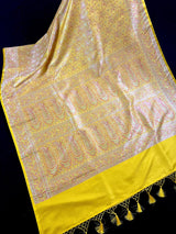 Lime Yellow Banarasi saree in pure banarasi tanchoi with pure banarasi tanchoi with jamawar handweaving — Kaash Collection