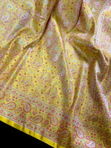 Lime Yellow Banarasi saree in pure banarasi tanchoi with pure banarasi tanchoi with jamawar handweaving — Kaash Collection