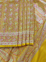 Statement Lime Yellow Color Pure Banarasi Satin Silk Tanchoi with Jamawar Handwoven Saree | Silk Mark Certified - Kaash