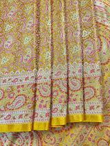 Statement Lime Yellow Color Pure Banarasi Satin Silk Tanchoi with Jamawar Handwoven Saree | Silk Mark Certified - Kaash