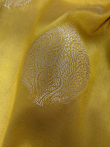 Mehandi Green Banarasi Semi Katan saree in banarasi semi katan silk with meenakari borders with orange & pink pallu — Kaash Collection