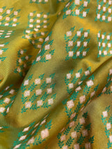 Statement Mehandi Green Saree with Dual Shade of Green in soft Banarasi Silk with Banarasi Border and Pallu with Kadhua Tanchoi Weave - Kaash