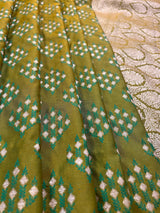 Statement Mehandi Green Saree with Dual Shade of Green in soft Banarasi Silk with Banarasi Border and Pallu with Kadhua Tanchoi Weave - Kaash
