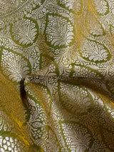 Statement Mehandi Green Saree with Dual Shade of Green in soft Banarasi Silk with Banarasi Border and Pallu with Kadhua Tanchoi Weave - Kaash