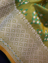 Statement Mehandi Green Saree with Dual Shade of Green in soft Banarasi Silk with Banarasi Border and Pallu with Kadhua Tanchoi Weave - Kaash