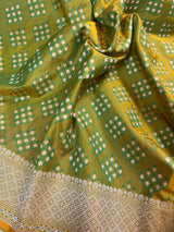Statement Mehandi Green Saree with Dual Shade of Green in soft Banarasi Silk with Banarasi Border and Pallu with Kadhua Tanchoi Weave - Kaash