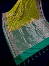 Statement Mehendi Green and Bottle Green Color Semi Pure Banarasi Mashru Silk Sareewith Copper Zari Weave - Kaash