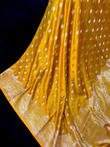 Statement Mehendi Green Banarasi Mashru Silk Saree with Muted Gold Zari Weave - Kaash