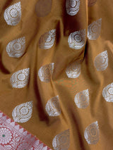 Mud Gold with Pink Blouse Banarasi saree in banarasi semi katan silk with meenakari with mud gold zari — Kaash Collection