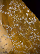 Mustard Yellow soft organza silk dupatta with muted gold zari, embroidery & sequin — Kaash Collection