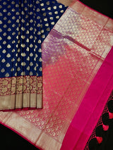 Statement Navy Blue Soft Banarasi Silk Handloom Saree - Banarasi Silk Wedding Sarees - Kaash