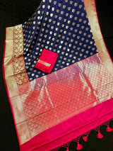 Statement Navy Blue Soft Banarasi Silk Handloom Saree - Banarasi Silk Wedding Sarees - Kaash