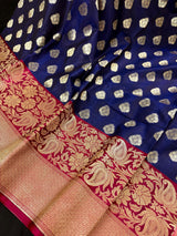Statement Navy Blue Soft Banarasi Silk Handloom Saree - Banarasi Silk Wedding Sarees - Kaash