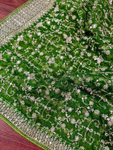 Parrot Green soft organza silk dupatta with muted gold zari, embroidery & sequin jaal — Kaash Collection