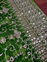 Parrot Green soft organza silk dupatta with muted gold zari, embroidery & sequin jaal — Kaash Collection