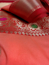 Statement Peach Banarasi Semi Katan Silk Saree - Kaash