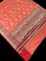 Statement Peach Banarasi Semi Katan Silk Saree - Kaash