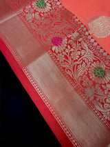 Statement Peach Banarasi Semi Katan Silk Saree - Kaash
