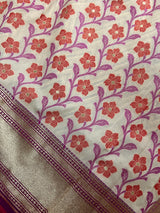 Statement Pearl White with Purple Half and Half Saree - Traditional Banarasi Soft Silk Handloom Saree - Gold Zari Weave and Meenakari - Kaash