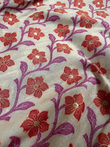 Statement Pearl White with Purple Half and Half Saree - Traditional Banarasi Soft Silk Handloom Saree - Gold Zari Weave and Meenakari - Kaash