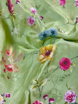 Pista Green Butter Soft Viscose Silk saree in butter soft viscose silk with floral digital print with wine pallu — Kaash Collection