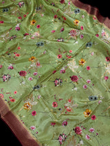 Pista Green Butter Soft Viscose Silk saree in butter soft viscose silk with floral digital print with wine pallu — Kaash Collection