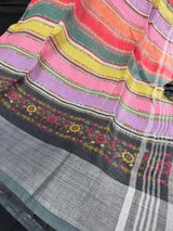 Multi-Color Sabyasachi Pure Linen saree in pure linen by linen with sabyasachi-inspired silver zari digital prints — Kaash Collection