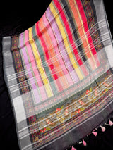 Statement Pure Linen by Linen Sabyasachi Inspired Multi Color Saree with Sliver Zari with Digital Prints - Kaash