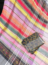 Statement Pure Linen by Linen Sabyasachi Inspired Multi Color Saree with Sliver Zari with Digital Prints - Kaash