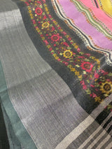 Statement Pure Linen by Linen Sabyasachi Inspired Multi Color Saree with Sliver Zari with Digital Prints - Kaash