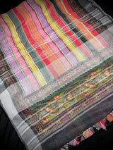 Statement Pure Linen by Linen Sabyasachi Inspired Multi Color Saree with Sliver Zari with Digital Prints - Kaash