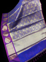 Statement Purple Banarasi Brocade Silk Saree - Floral Jaal Weave in Muted Gold Zari - Kaash