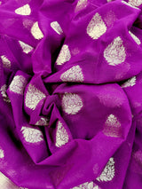 Statement Purple Color Banarasi Semi Chiffon Georgette Silk Saree with Muted Gold Sliver Zari Weave - Kaash