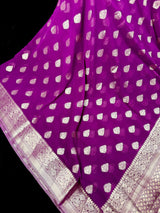 Statement Purple Color Banarasi Semi Chiffon Georgette Silk Saree with Muted Gold Sliver Zari Weave - Kaash
