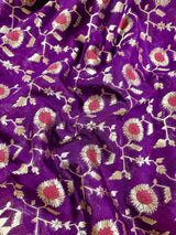 Purple with Mustard Yellow Banarasi saree in banarasi semi silk with meenakari floral jaal with mustard border — Kaash Collection