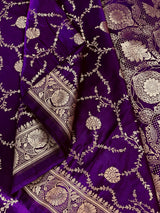 Statement Purple Color Pure Banarasi Satin Silk Saree with Handwoven Gold Zari Weaved Saree - Kaash
