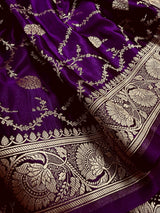 Statement Purple Color Pure Banarasi Satin Silk Saree with Handwoven Gold Zari Weaved Saree - Kaash