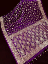 Statement Purple Color Pure Banarasi Satin Silk Saree with Handwoven Gold Zari Weaved Saree - Kaash