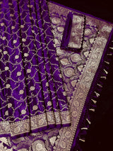 Statement Purple Color Pure Banarasi Satin Silk Saree with Handwoven Gold Zari Weaved Saree - Kaash