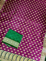 Purple with Green Borders Banarasi saree in banarasi tanchoi silk with tanchoi half-and-half with buttis — Kaash Collection